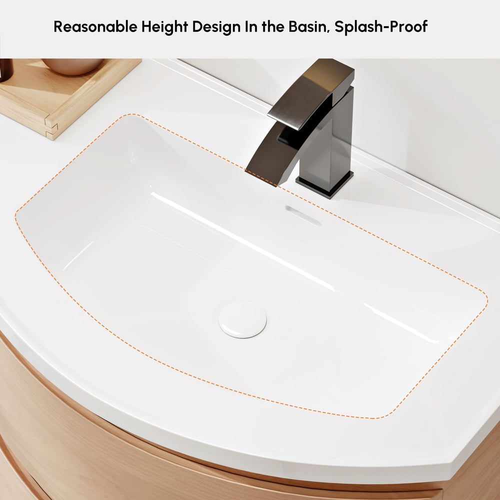 35" Floating Single Curved Bathroom Vanity with Sink & Storage window image