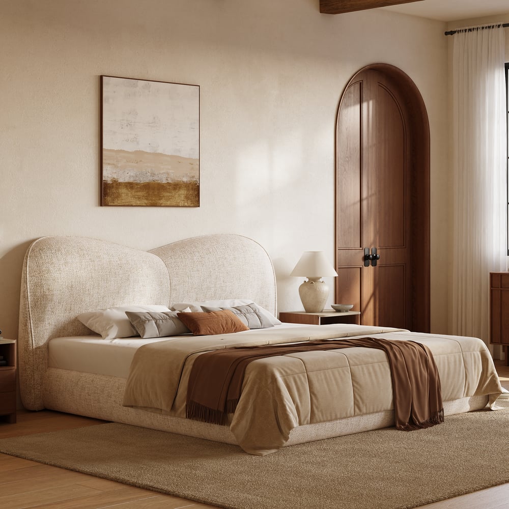 Modern King Size Chenille Upholstered Bed window image