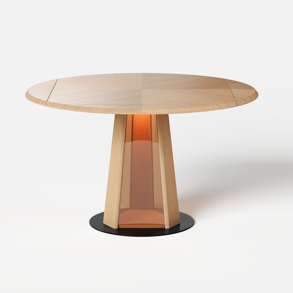 36"-47" Solid Natural Wood Extendable Dining Table with Light window image