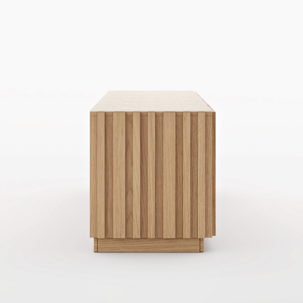 TV Lowboard Aura 213 cm in Grooved Ash in Natural with Sintered Stone Top window image