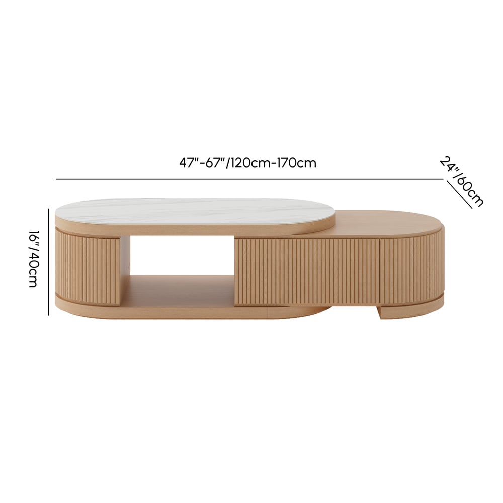 Velar 47"-67" Extendable Coffee Table with Sintered Stone Top and Storage weights dimensions image