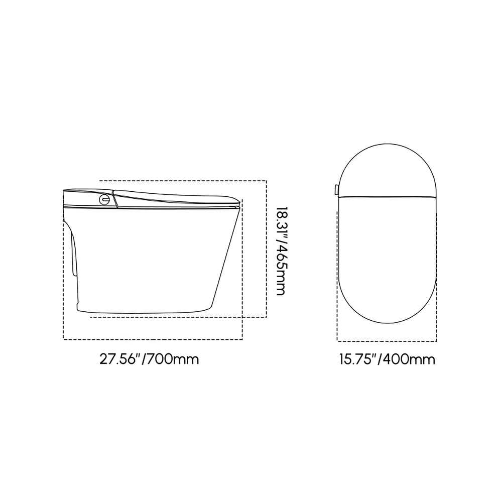 Glowin K5 Smart Bidet Toilet with Auto Open, Built-in Tank, Child Seat, cUPC ETL CEC&ADA weights dimensions image