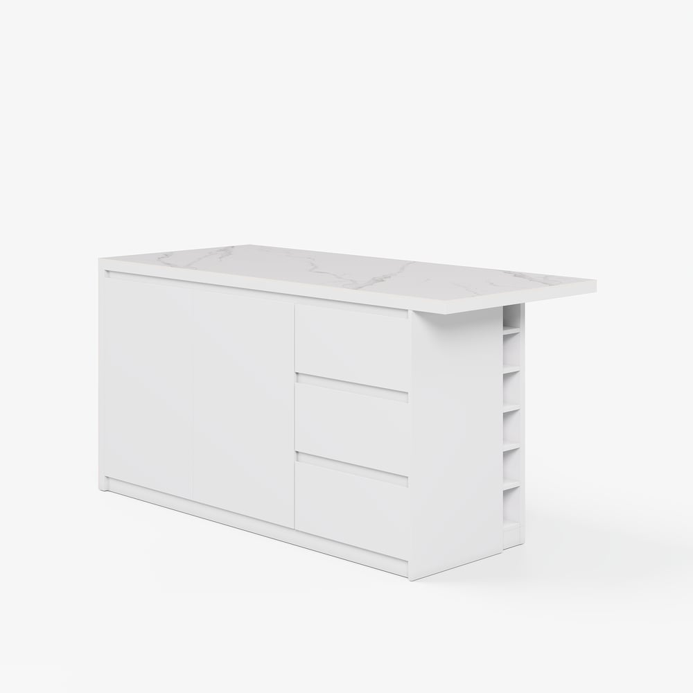 Modern 72" Sintered Stone Kitchen Island with Ample Storage, White window image