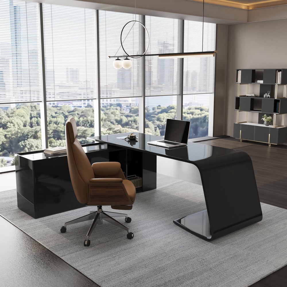 Modern 87" L-Shaped Left-Hand Executive Desk with Storage window image