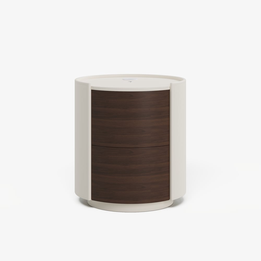 Modern Saddle Leather 2-Drawer Nightstand with Charging Station & Light window image