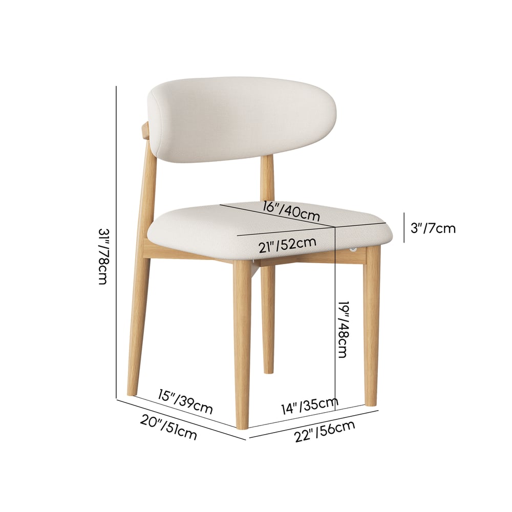 Modern Natural Linen Dining Chair with Rubber Wood Legs, 1 Piece weights dimensions image