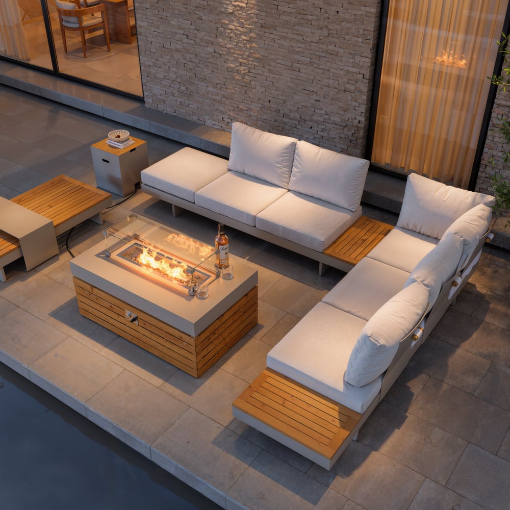 Tevara 100cm Propane Gas Fire Pit Table with Glass Propane Gas Tank Cover Table Set of 2 window image