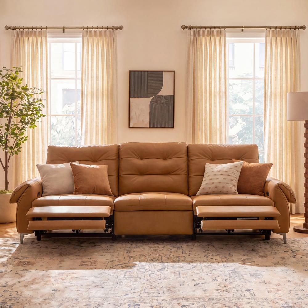 118" 3-Seater Genuine Leather Power Reclining Sofa with USB & Type-C window image