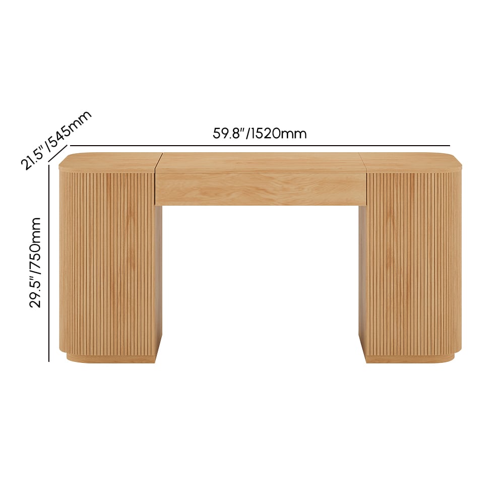 Modern 60" Natural Standing Office Desk & Sliding Door Etagere Bookshelf weights dimensions image