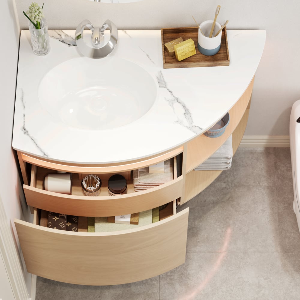 Meuble-lavabo d'angle de 91,44 cm avec rangement et éclairage LED à capteur image de fenêtre