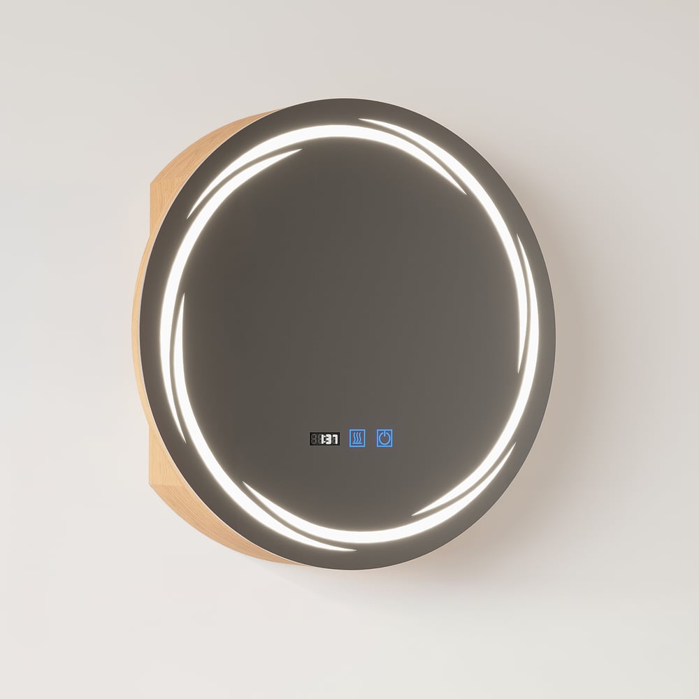24" Round LED Natural Medicine Cabinet with Storage, Anti-Fog, Dimmable window image
