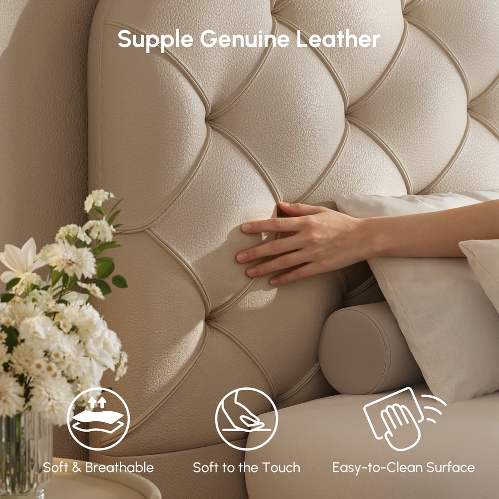 King Genuine Leather Wide Tufted Bedroom Set window image