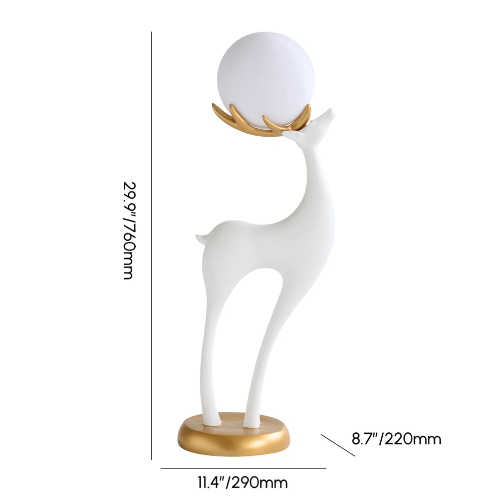 Lampadaire moderne en résine en forme de cerf avec télécommande – 76 cm de hauteur avec boule lumineuse Poids, dimensions, image