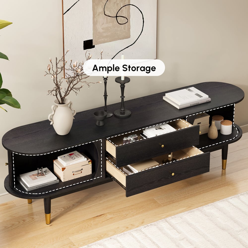 72" Ash Wood Fluted TV Stand with Storage window image