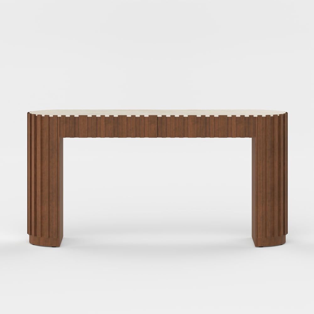 Aura 60" Ash Wood Fluted Walnut Console Table With SIntered Stone Top window image