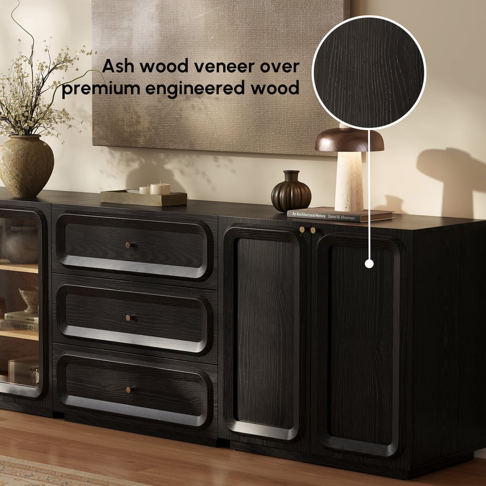 94" TV Stand with Chest Cabinet featuring storage and LED window image