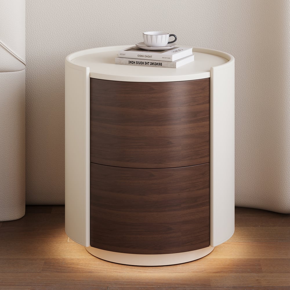 Modern Saddle Leather 2-Drawer Nightstand with Charging Station & Light window image