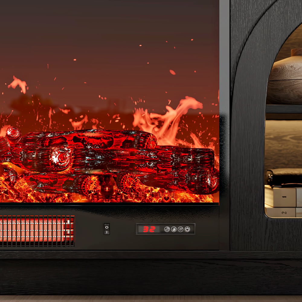 Arune 80" Arched Glass Doors TV Stand with Electric Fireplace & Remote Control window image