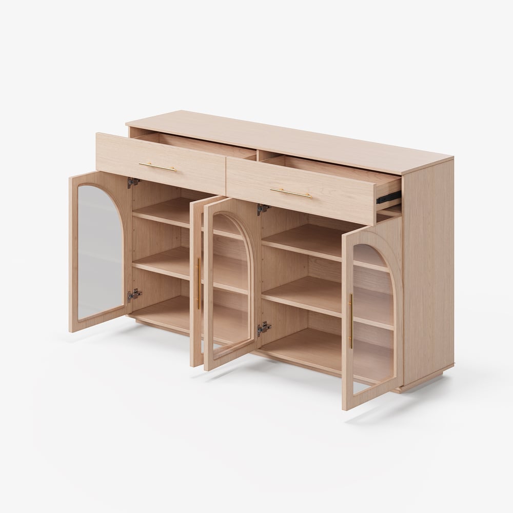 Arune 63" Natural Wood Sideboard with Storage & LED Lights window image