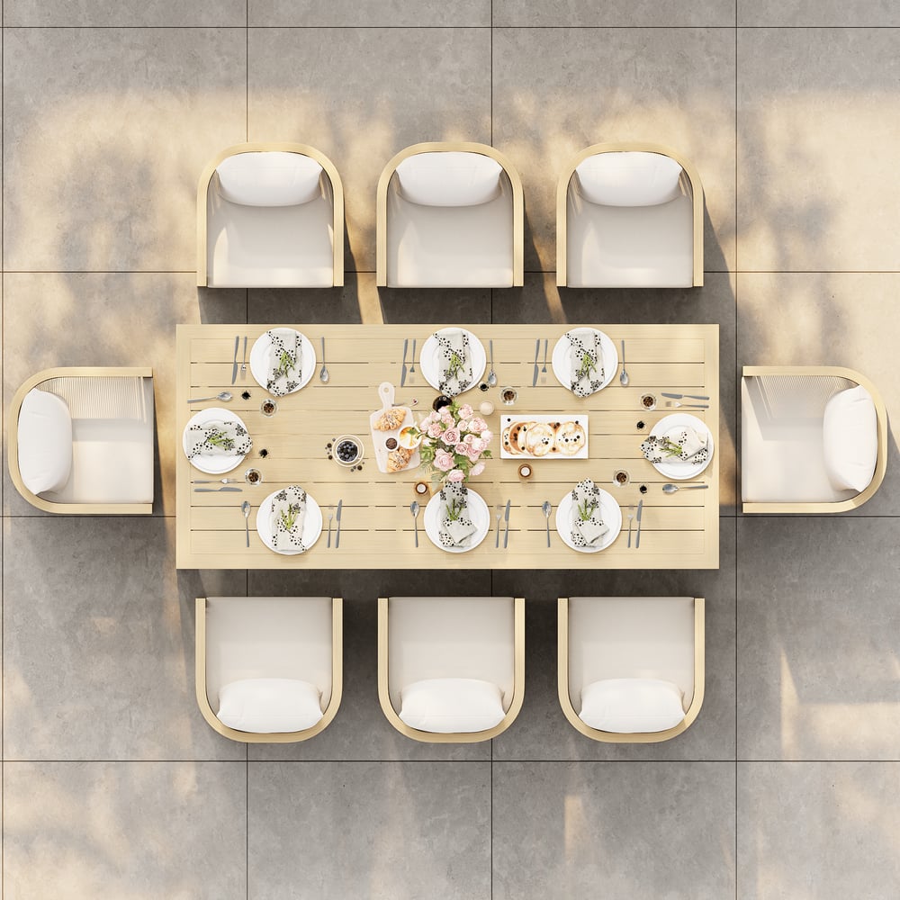 Wevara 9-Piece Outdoor Rope Weave Dining Set with 8 Chairs in Natural window image