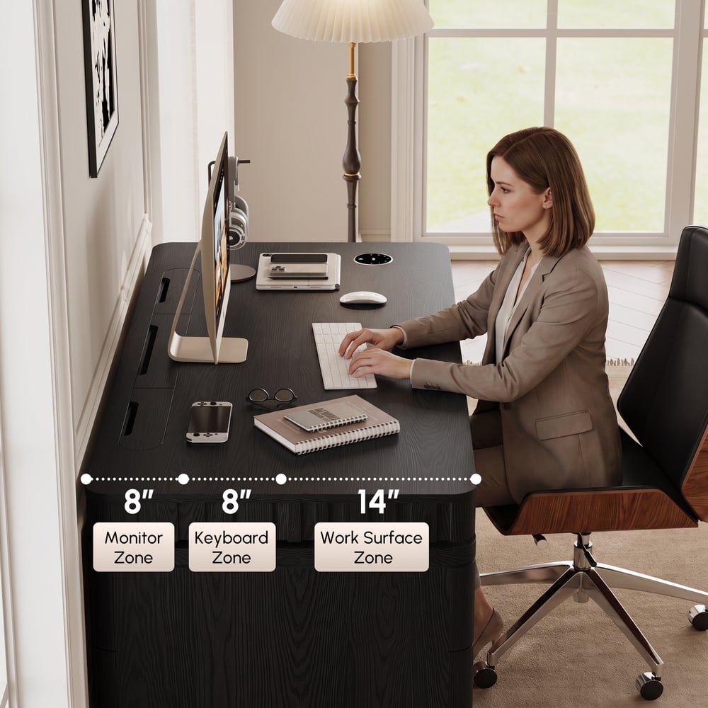 Bureau Aura 160 cm Noir Cannelé à Rotation 360 Degrés Bureau Debout Électrique Réglable image de fenêtre