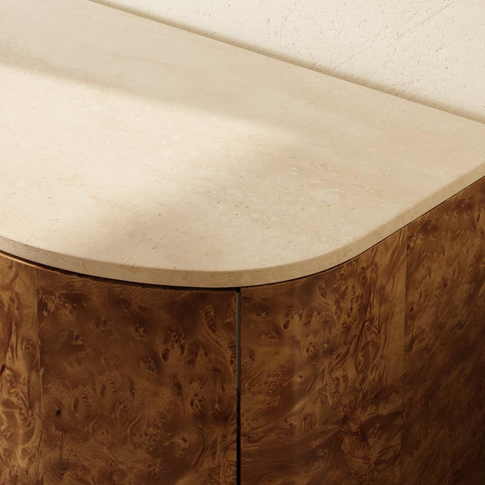 Modern 63" Burl Wood Sideboard with Sintered Stone Top window image