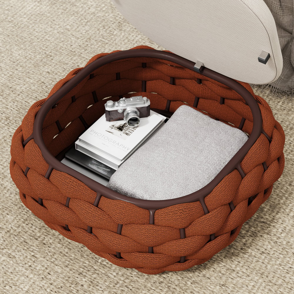 Cocaro Outdoor Hand-Woven Rope Footrest Storage Ottoman in Orange window image