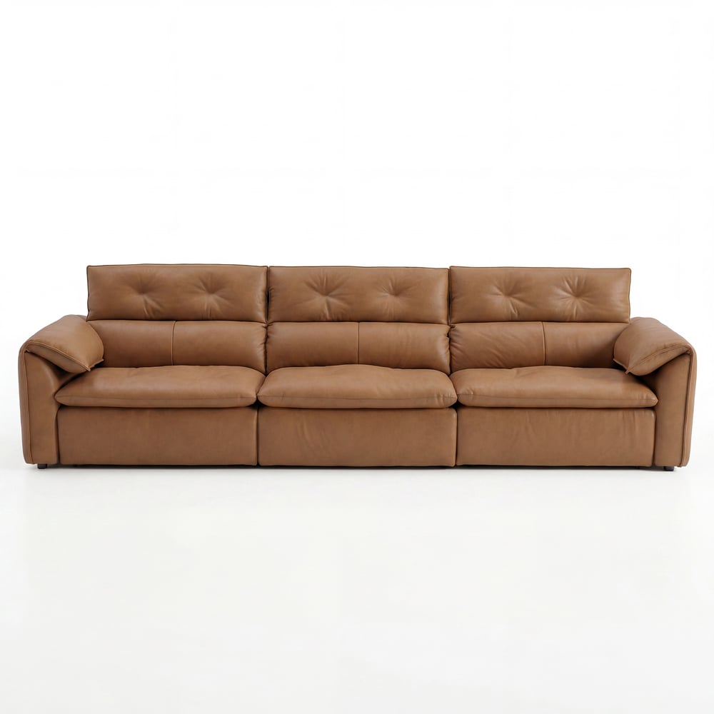 126" 3-Seater Genuine Leather Power Convertible Sleeper Sofa window image