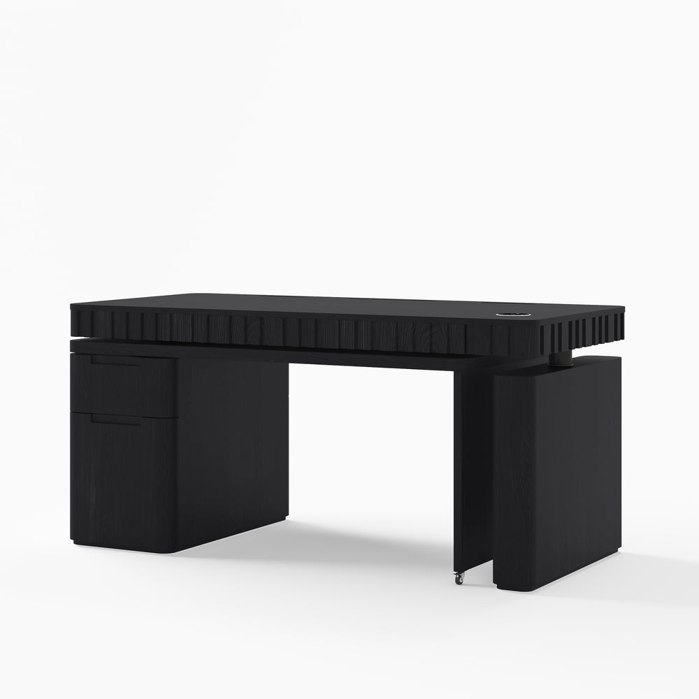 Bureau Aura 160 cm Noir Cannelé à Rotation 360 Degrés Bureau Debout Électrique Réglable image de fenêtre