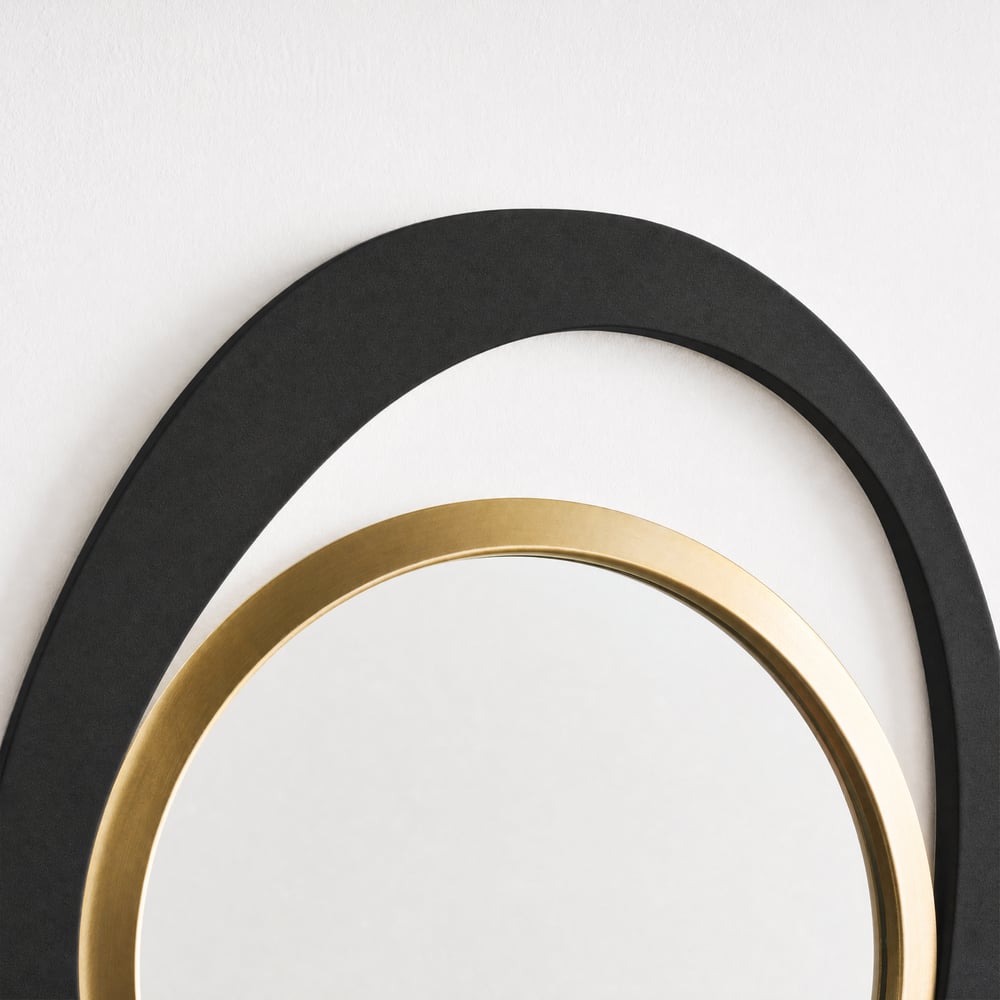 Abstract Wall Mirror, Matte Black and Gold, Horizontal or Vertical window image