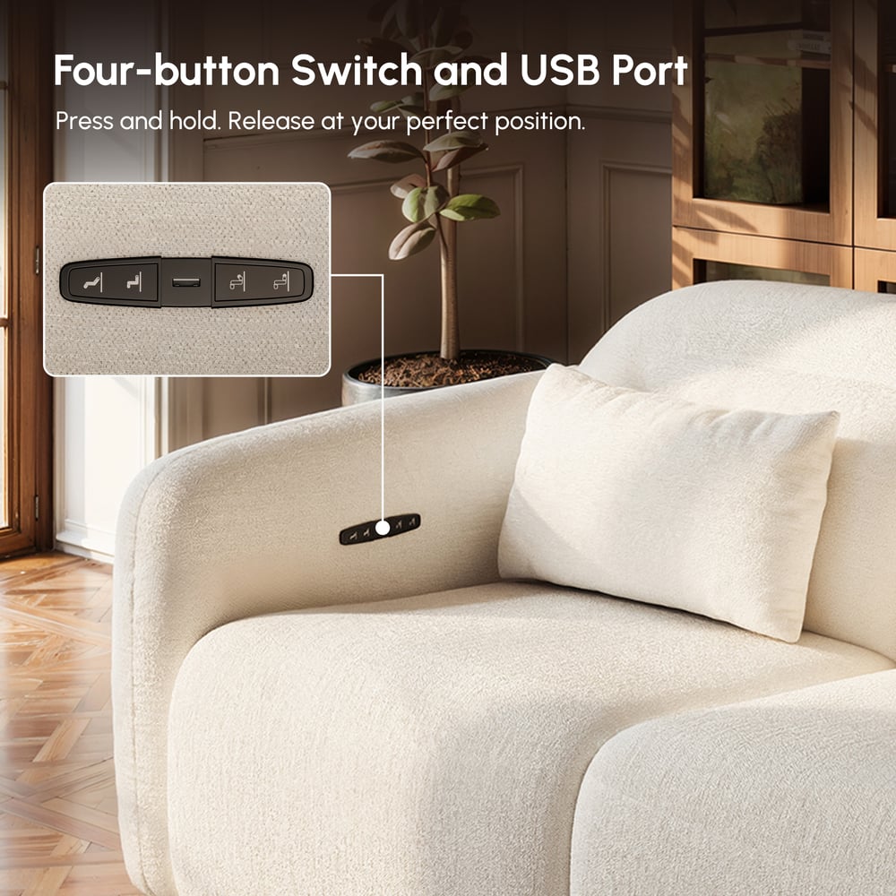312cm 3-Seater Chenille Zero Gravity Power Reclining Sofa with Pillows & USB Port window image