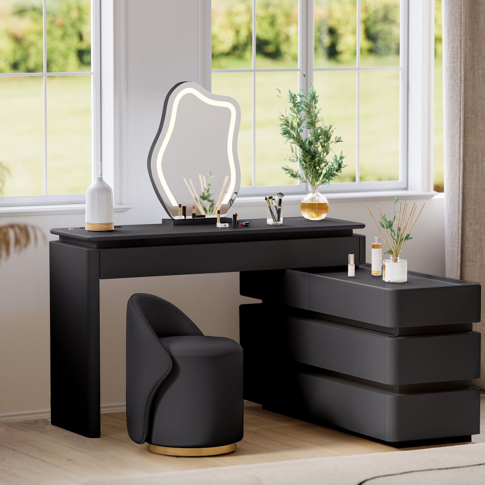 Skórzany okrągły taboret do toaletki z krzesłem akcentującym z oparciem obraz okna