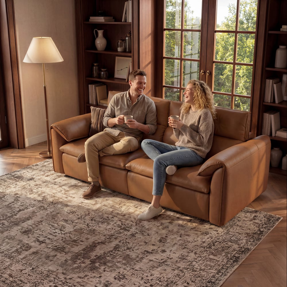 87" 2-Seater Genuine Leather Power Convertible Sleeper Sofa window image