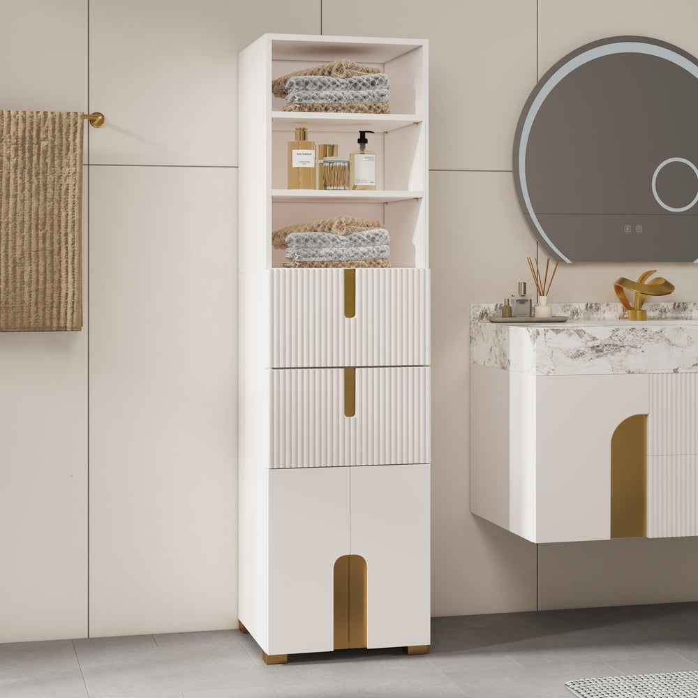 Artis 150cm Bathroom Storage Cabinet – Freestanding Linen Tower with 2 Drawers & 2 Doors window image