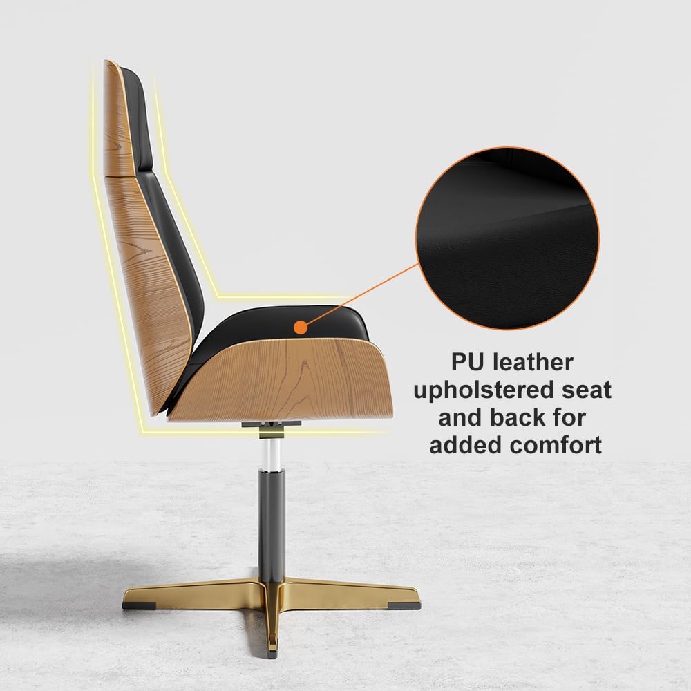 Matte Black Curved Wooden Office Desk & Adjustable Swivel Executive Chair in Black window image