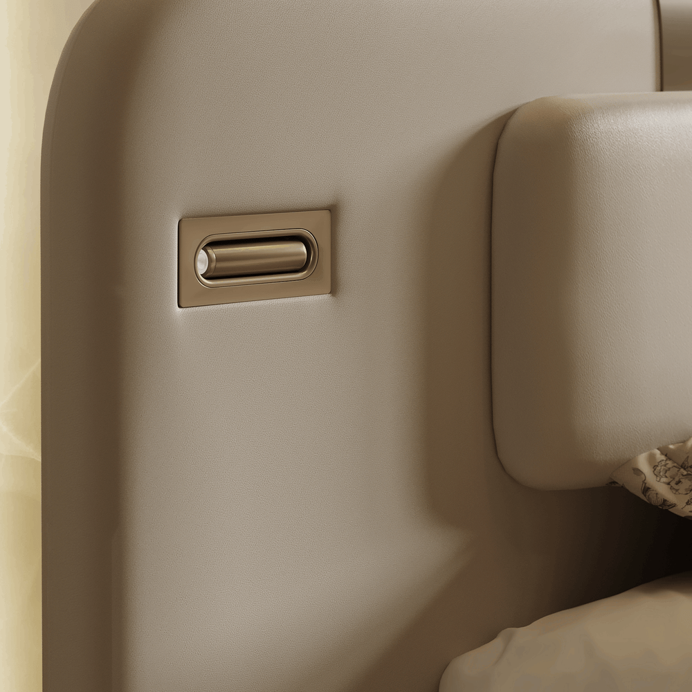 Hovra Queen Faux Leather Platform Bed with Wide Headboard & Integrated LED Lighting window image