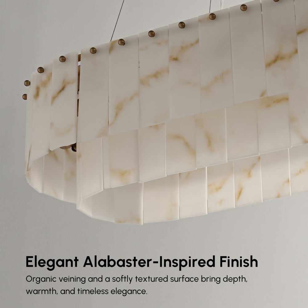 12-Light Linear Chandelier Alabaster-Look 2-Tier Dining Chandelier 40" window image