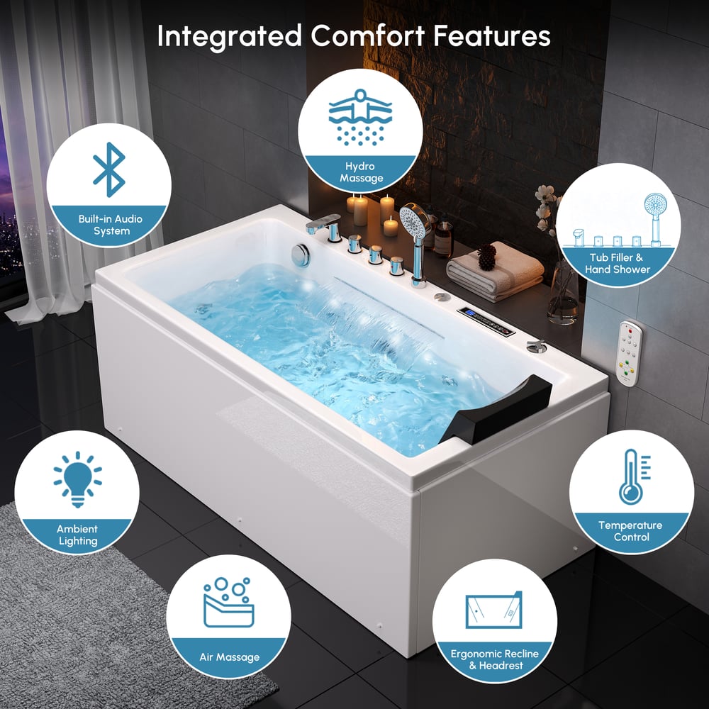 59" Whirlpool Bathtub with 7 Massage Jets, 8 Air Jets & Thermostatic Control window image