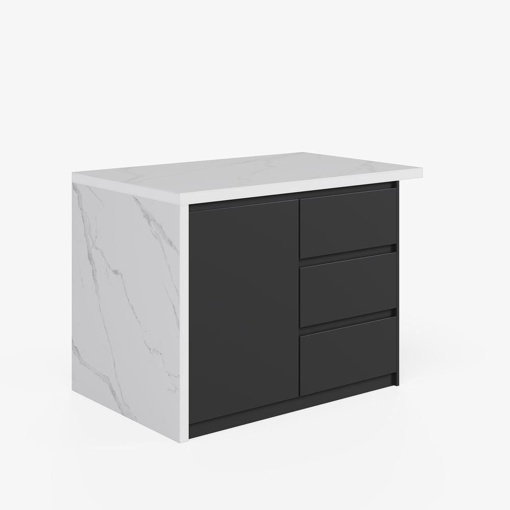 Modern 50" Wood Kitchen Island with Storage, White & Black window image