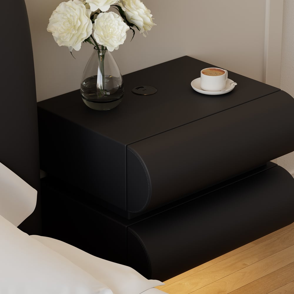 Comodino Intelligente Sospeso in Pelle Humply con Cassetto Immagine della finestra