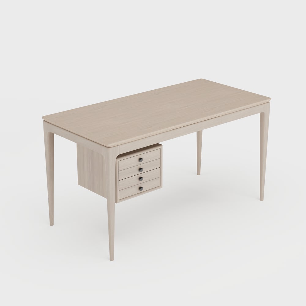 Mid-century Style Whitewash Ash Wood Home Office Desk with 3 Drawers (55.1") window image