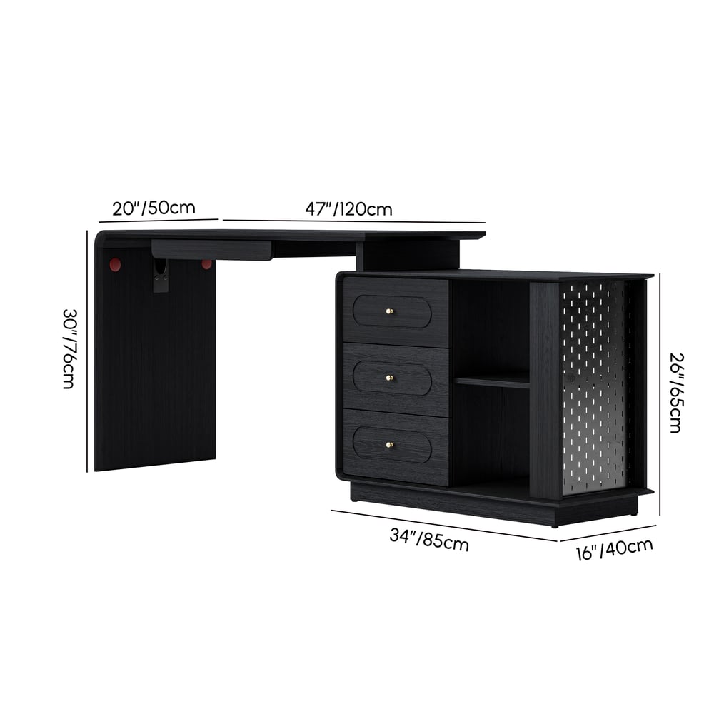 Modern 73" L-Shaped Black Rotating Desk with Keyboard Tray & Storage weights dimensions image