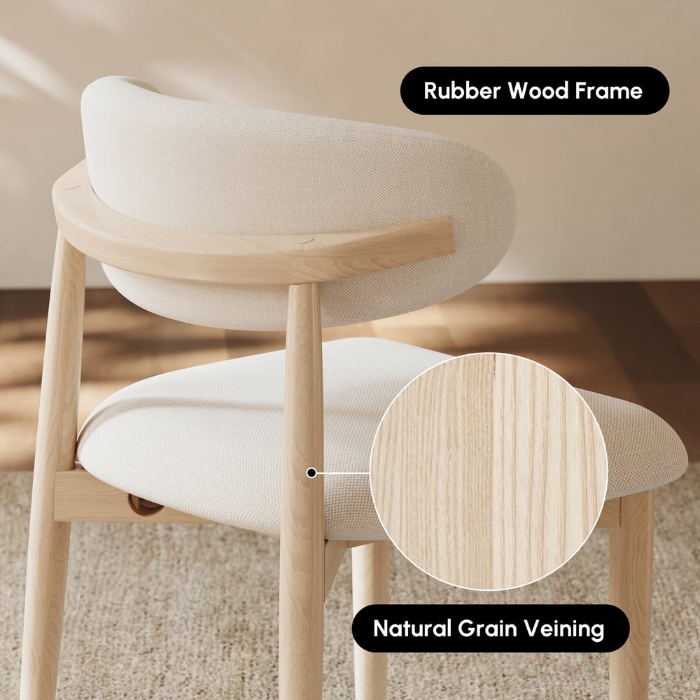 Modern Whitewash Linen Dining Chair with Rubber Wood Legs, 1 Piece window image