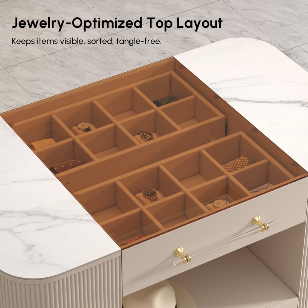 47" Tempered Glass Top Closet Island with Mirror & Jewellery Storage Dresser Vanity window image