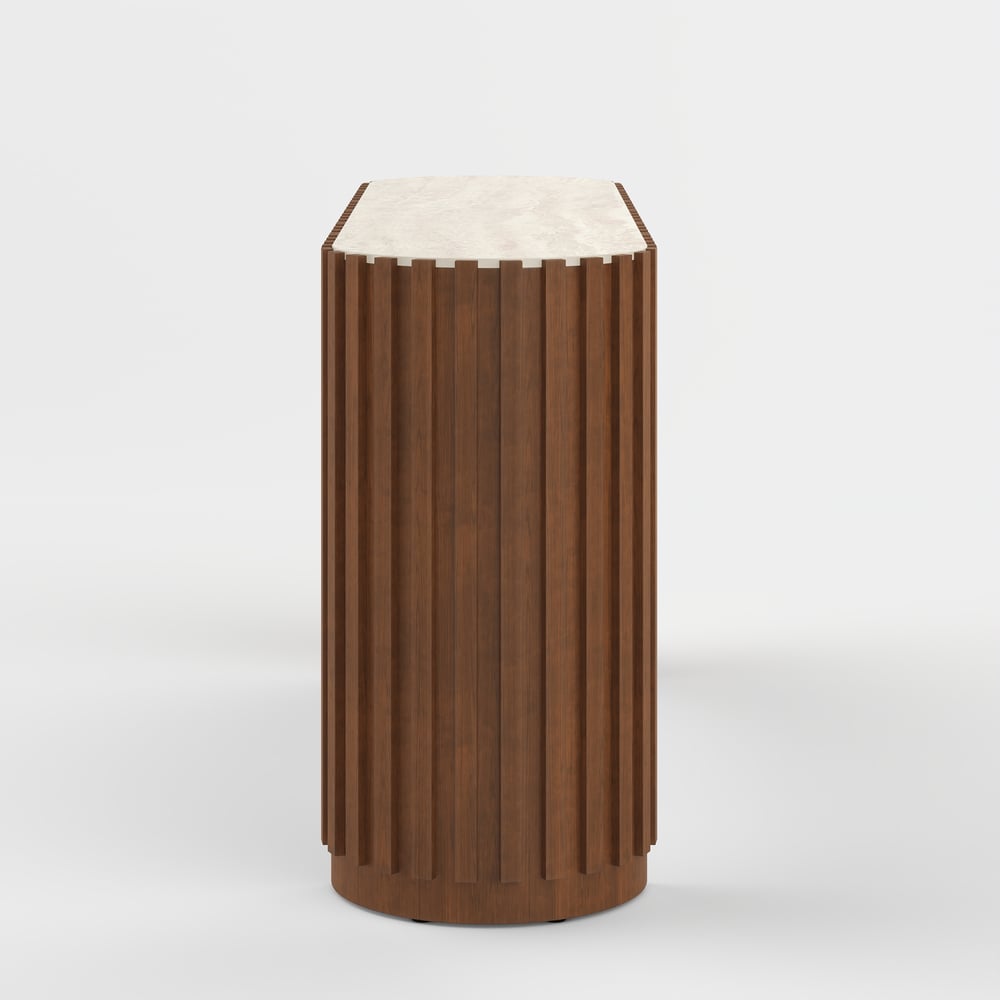Aura 60" Ash Wood Fluted Walnut Console Table With SIntered Stone Top window image