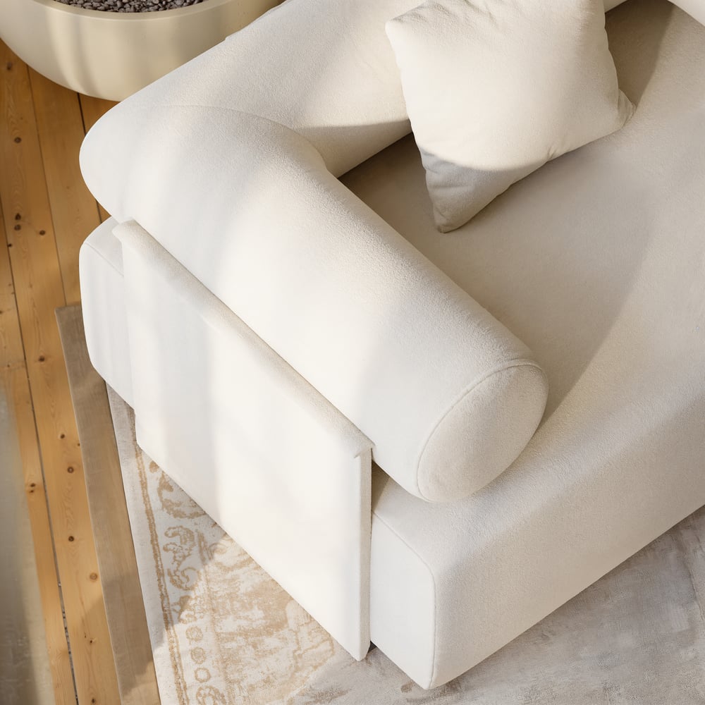 Serene Modern White Chenille Velvet Lounge Accent Chair window image