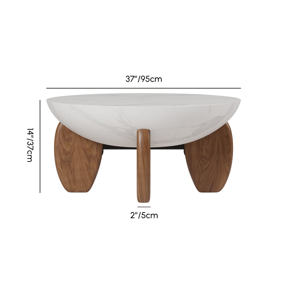 Curva 37" Round Concrete Walnut Coffee Table with Wood Legs weights dimensions image