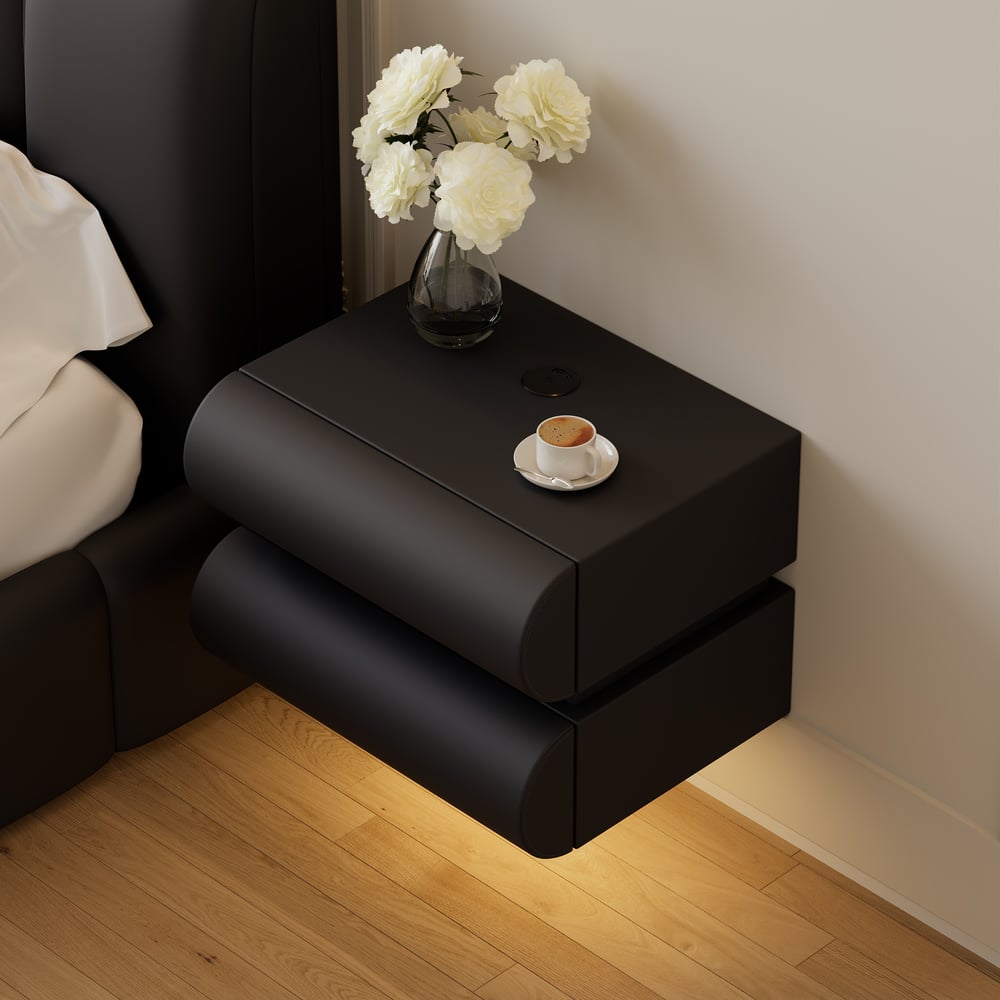 Comodino Intelligente Sospeso in Pelle Humply con Cassetto Immagine della finestra