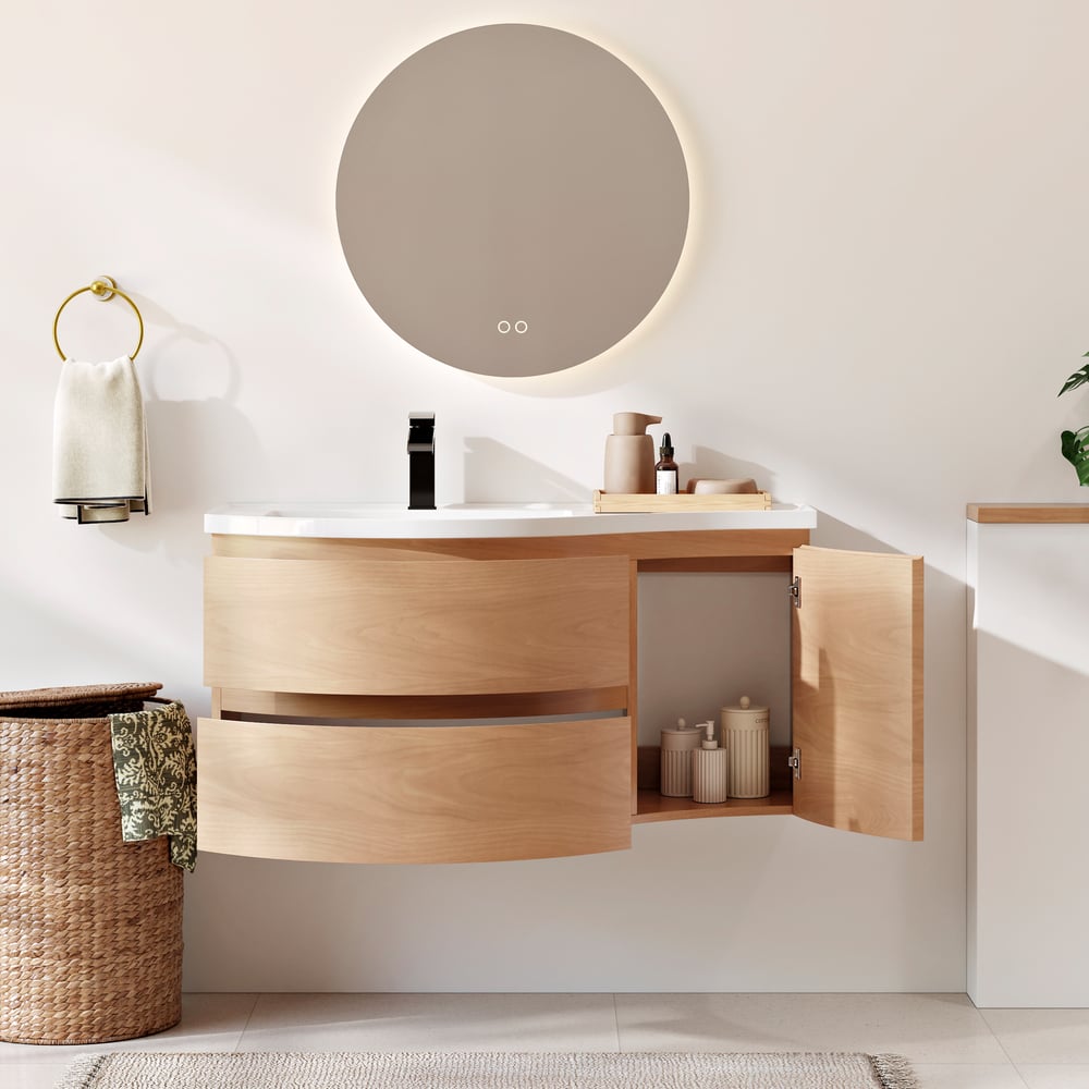 35" Floating Single Curved Bathroom Vanity with Sink & Storage window image