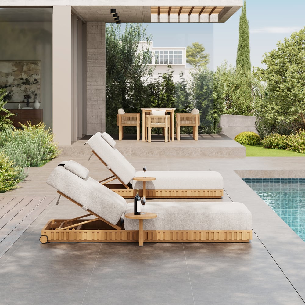 Outdoor Aluminum Adjustable Fluted Lounge Chaise in Warm White window image